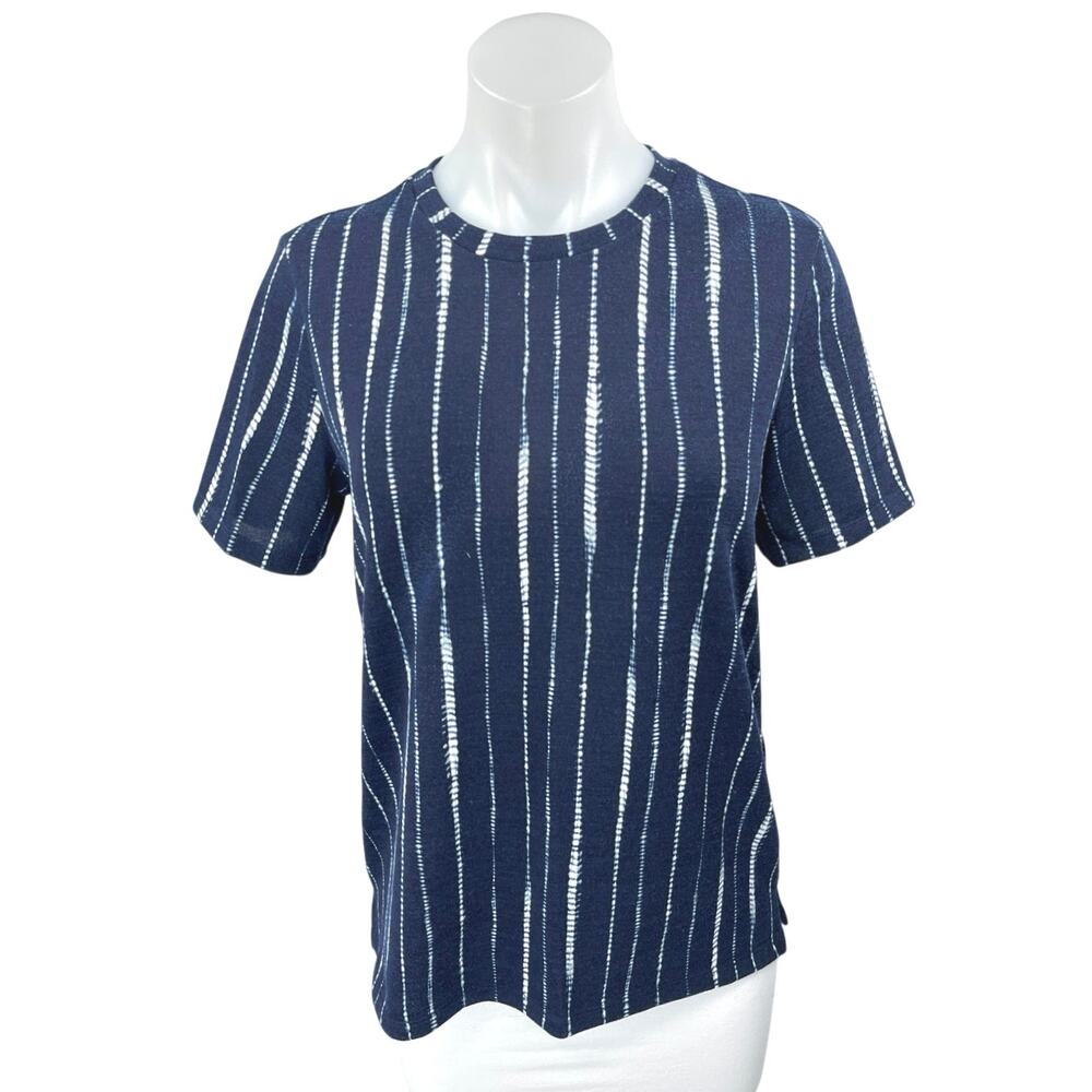 Banana Republic Blue Knit Striped Short Sleeve Crew Neck Blouse T Shirt Top Sz S